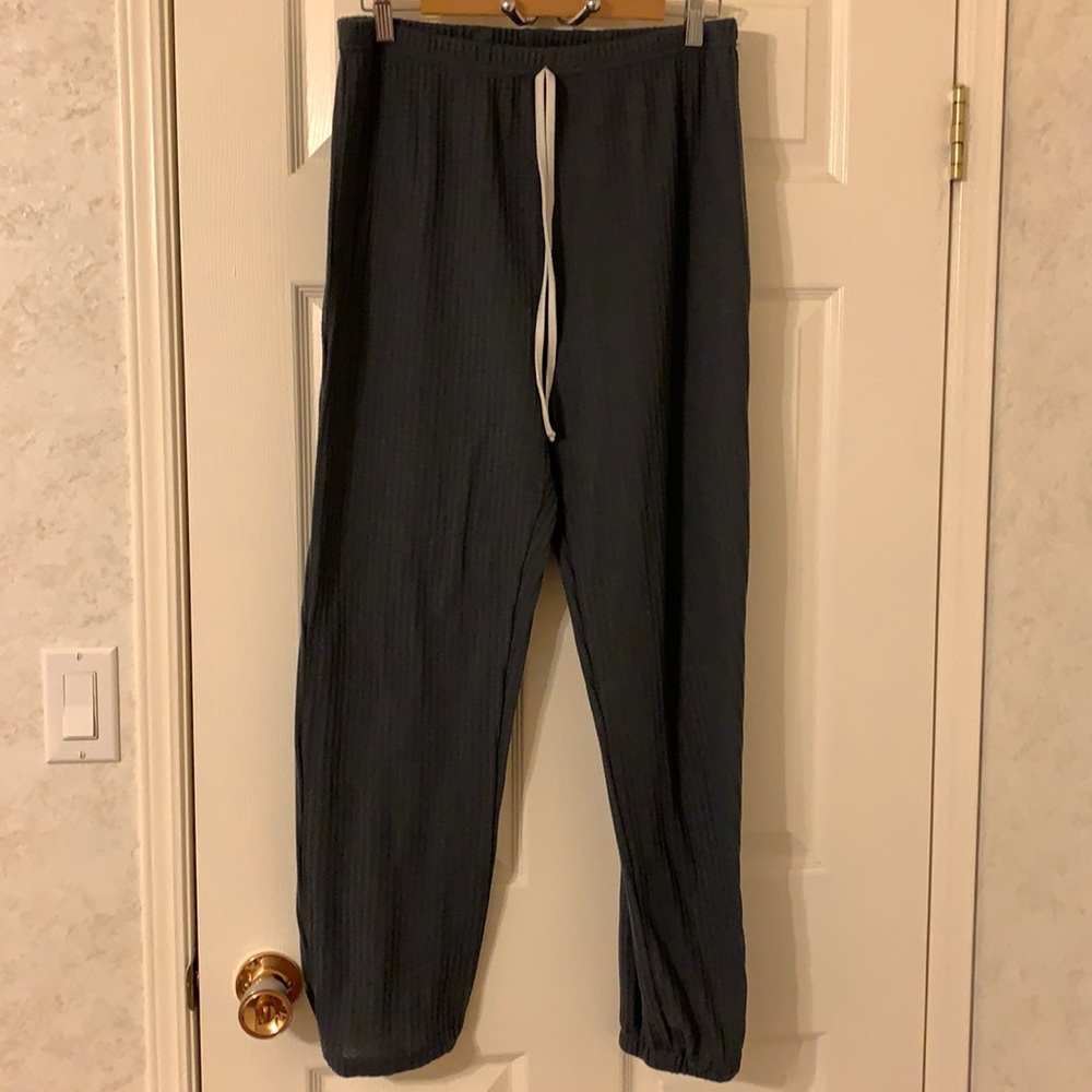 Shein grey waffle lounge pants with white tie